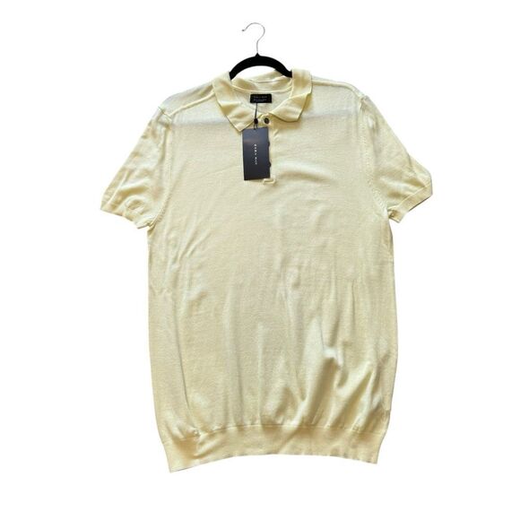 Zara Vintage Lighweight Pale Yellow Knit Polo Shirt - Picture 1 of 10